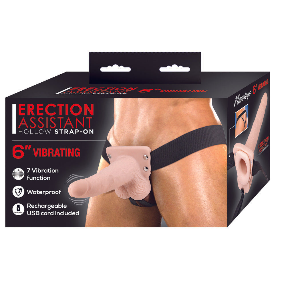 Erection Assistant Hollow Vibrating StrapOn 6 inch Flesh Pink