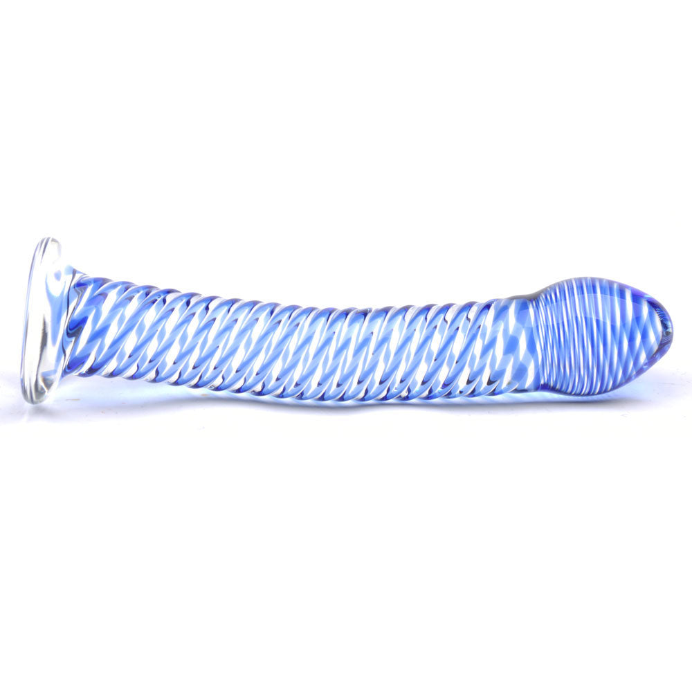 Glass Dildo With Blue Spiral Design